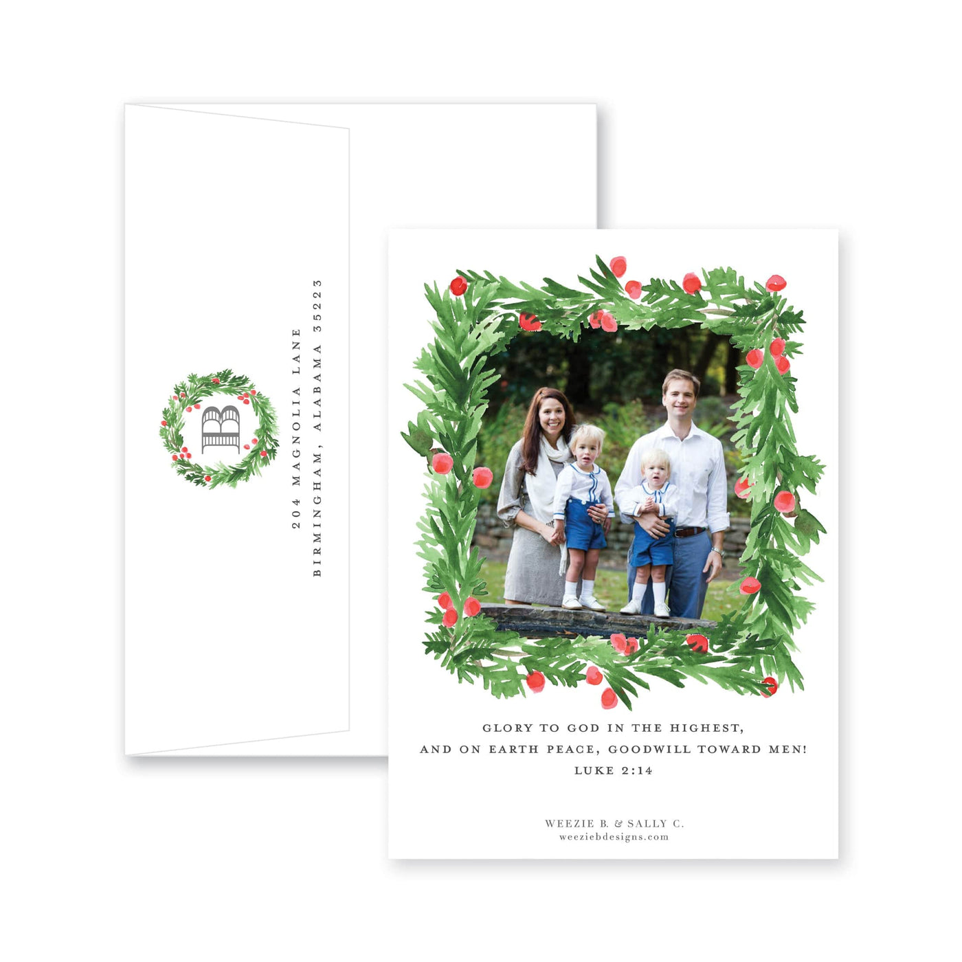 Evergreen Wreath with Berries Christmas Card