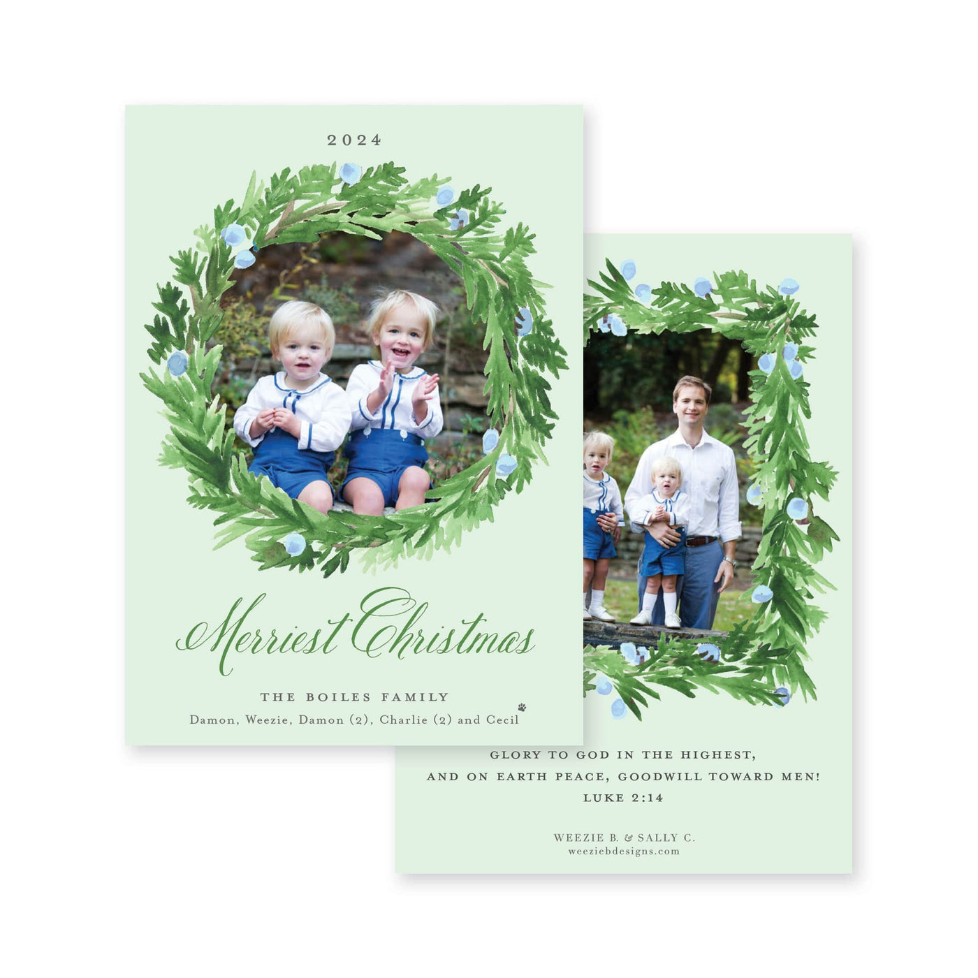 Evergreen Wreath with Berries Christmas Card