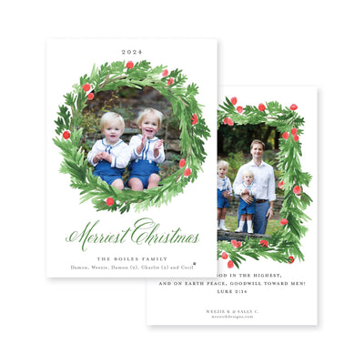 Evergreen Wreath with Berries Christmas Card