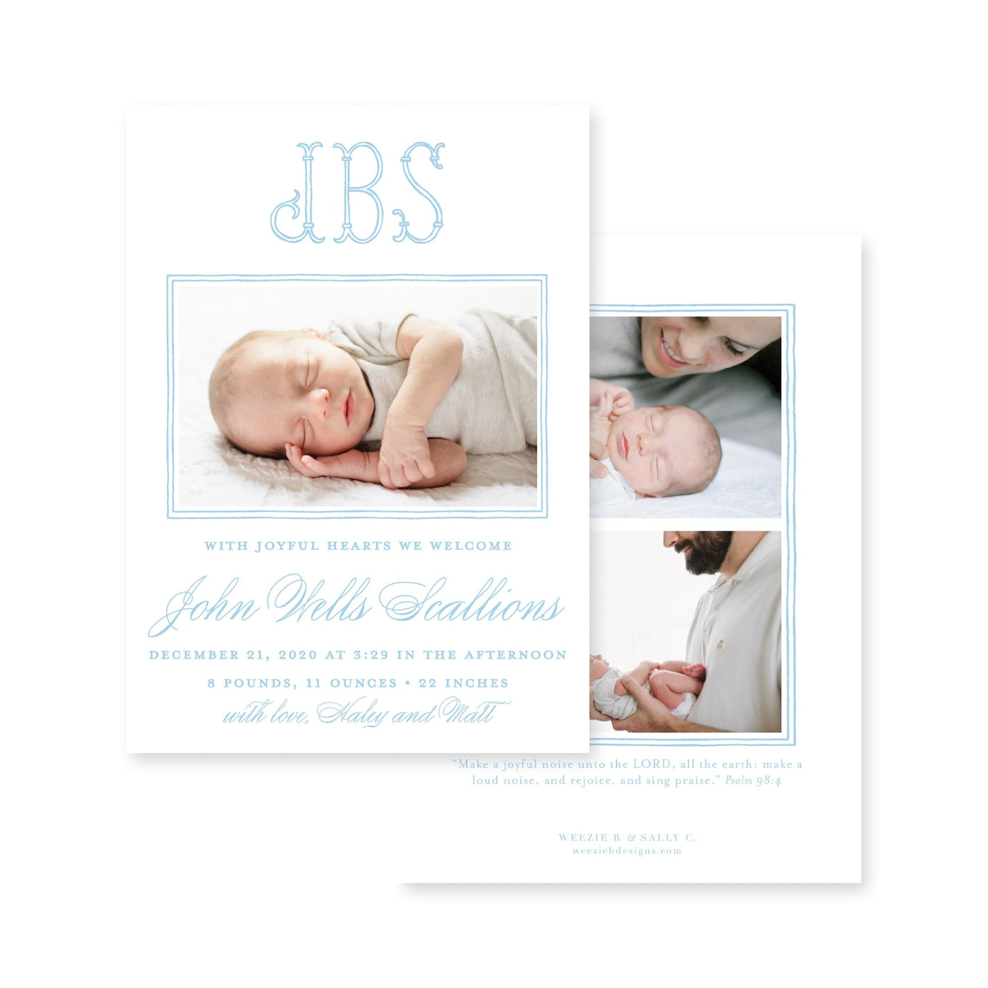 Fishtail Handcut Vertical Birth Announcement