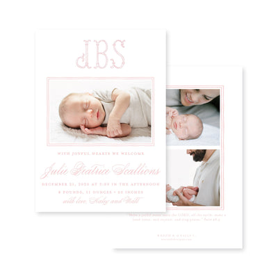 Fishtail Handcut Vertical Birth Announcement