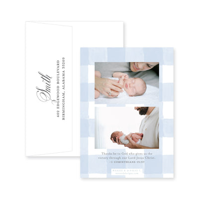 Gingham Watercolor Birth Announcement