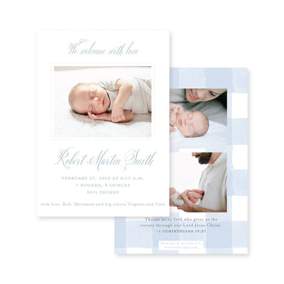 Gingham Watercolor Birth Announcement