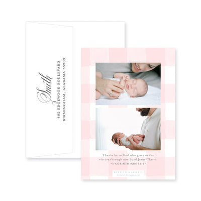 Gingham Watercolor Birth Announcement