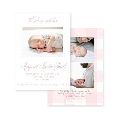 Gingham Watercolor Birth Announcement