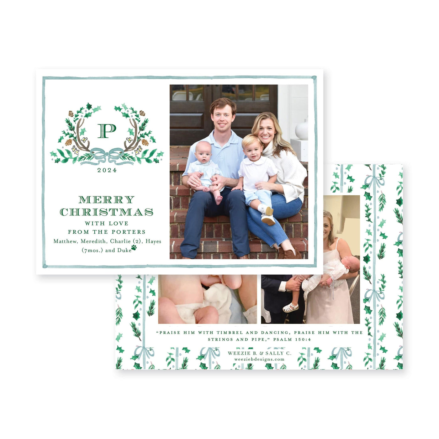Holly Evergreen Crest Horizontal Christmas Card