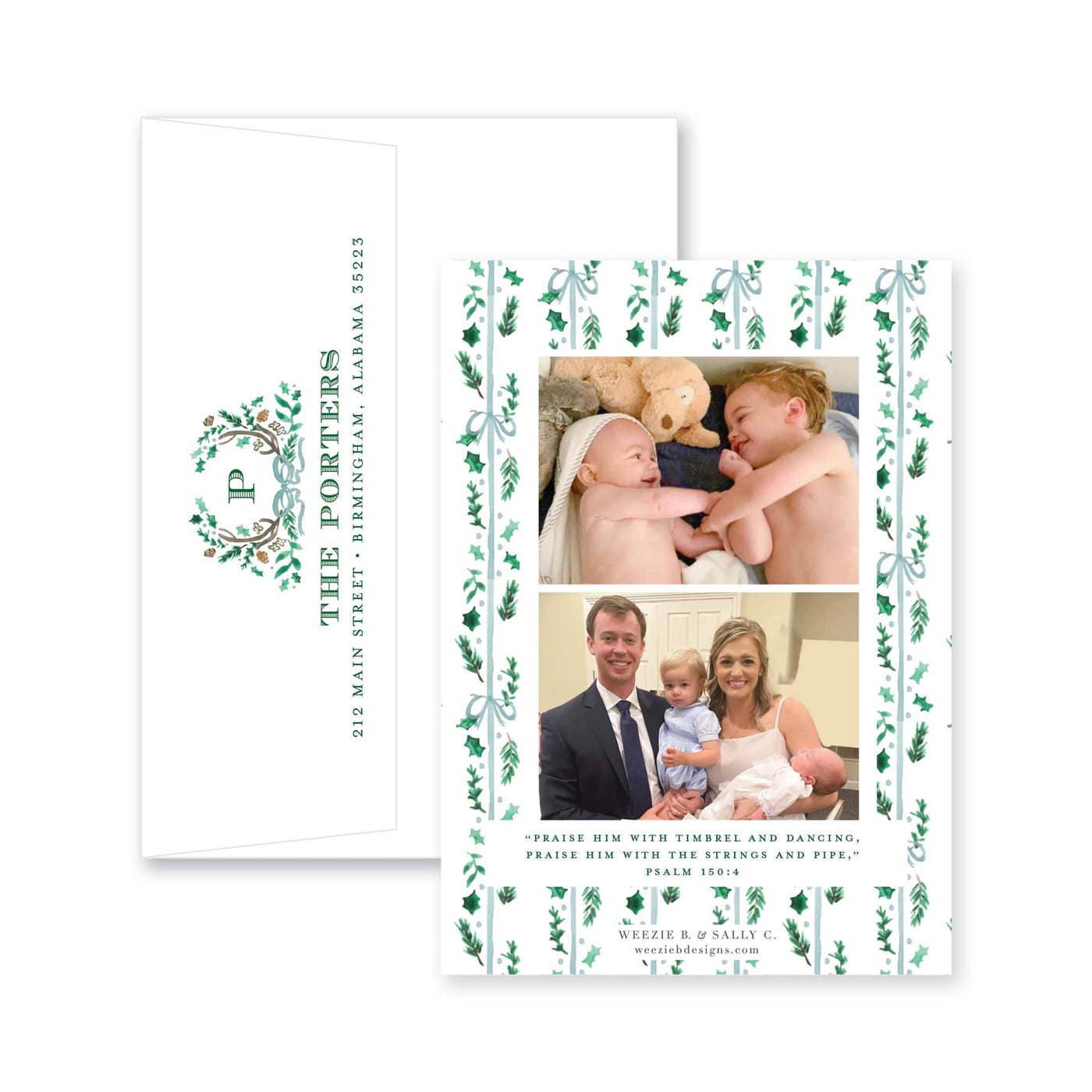 Holly Evergreen Crest Vertical Christmas Card