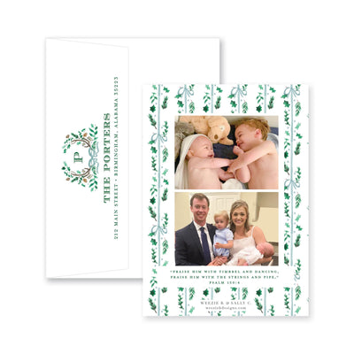 Holly Evergreen Crest Vertical Christmas Card