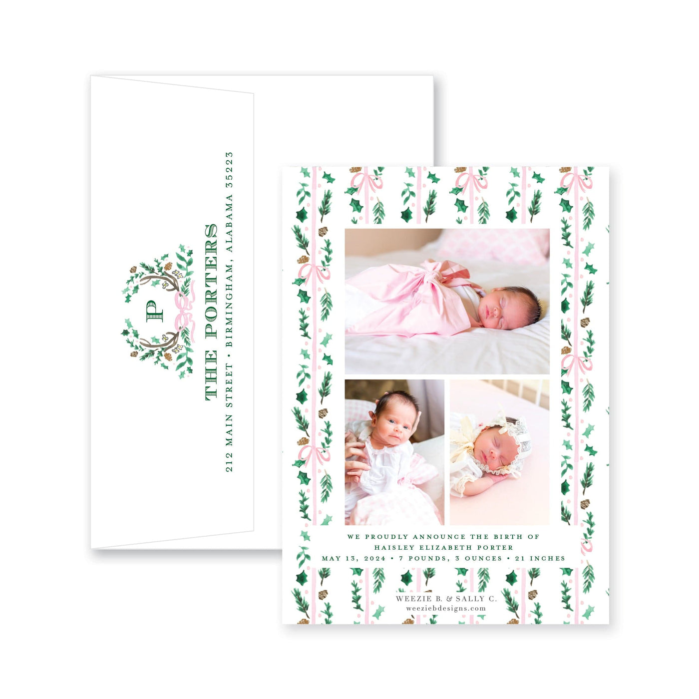 Holly Evergreen Crest Vertical Christmas Card