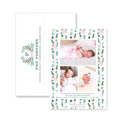 Holly Evergreen Crest Vertical Christmas Card