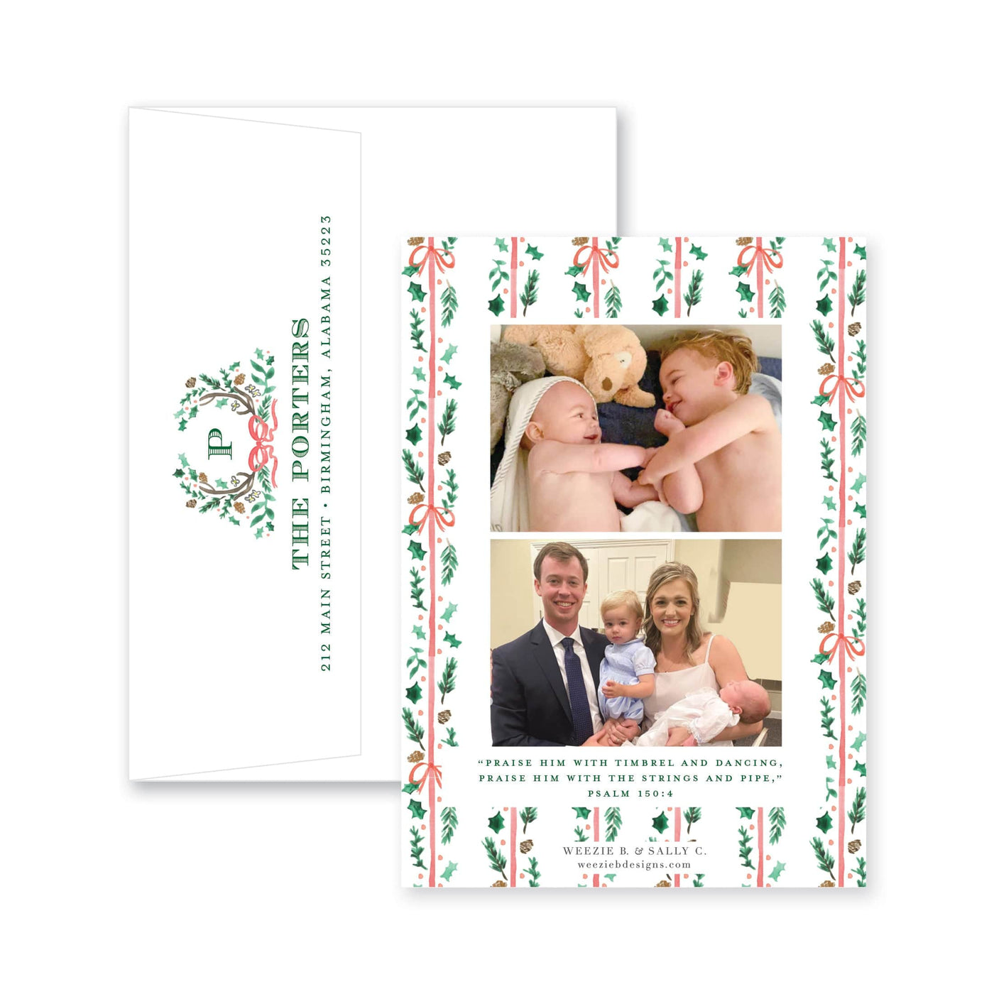 Holly Evergreen Crest Vertical Christmas Card
