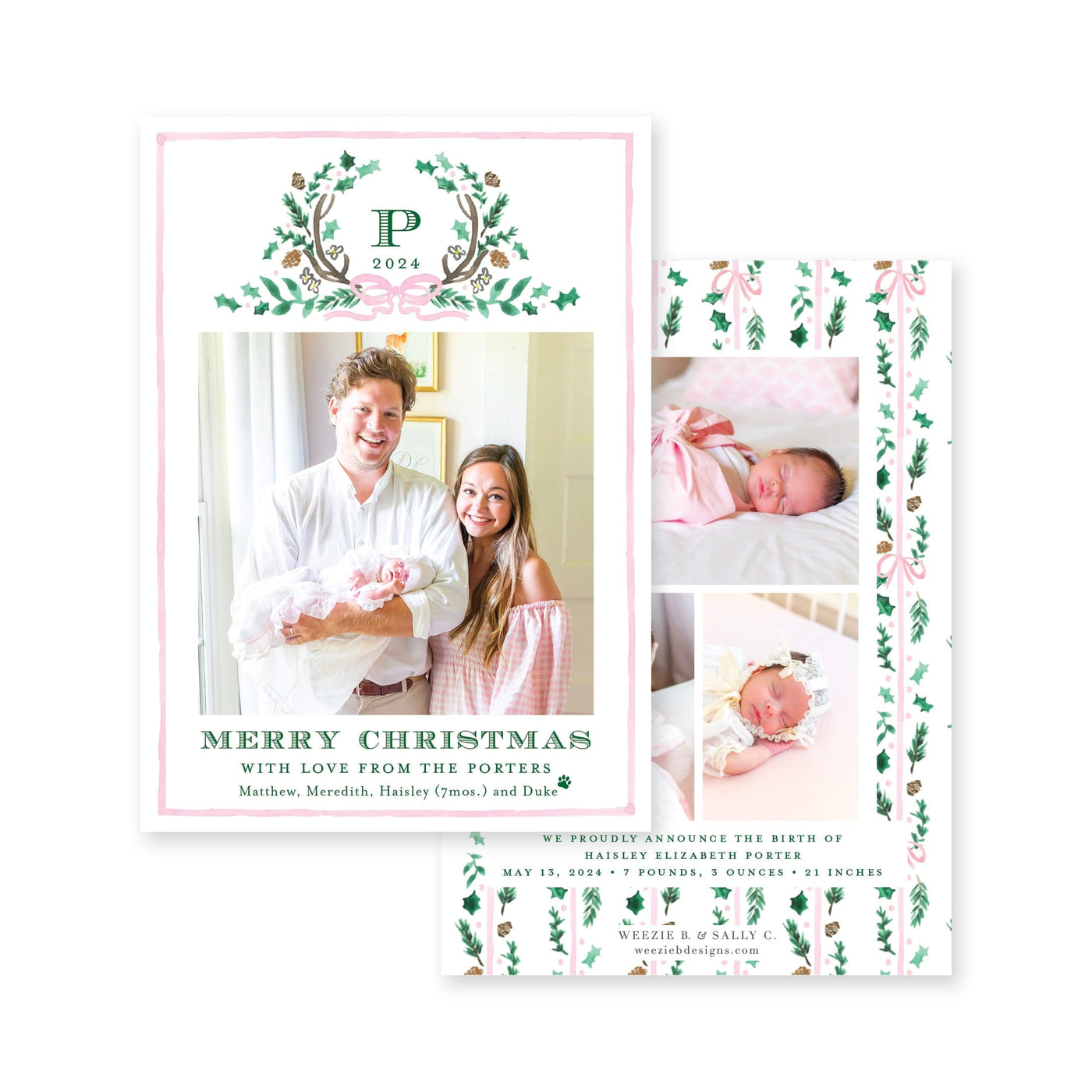 Holly Evergreen Crest Vertical Christmas Card