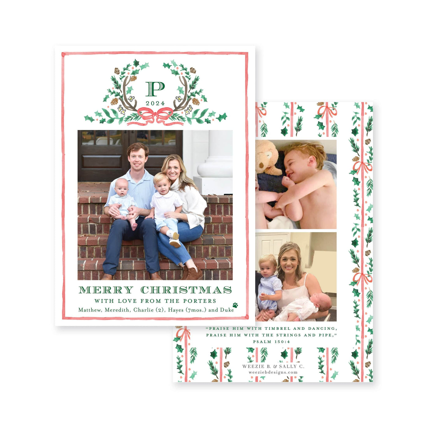 Holly Evergreen Crest Vertical Christmas Card
