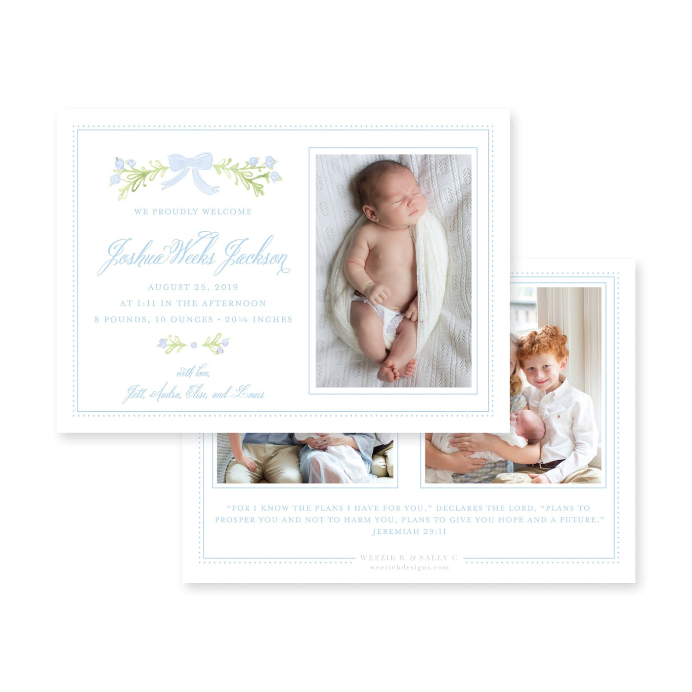 Sweet Watercolor Laurel Horizontal Birth Announcement