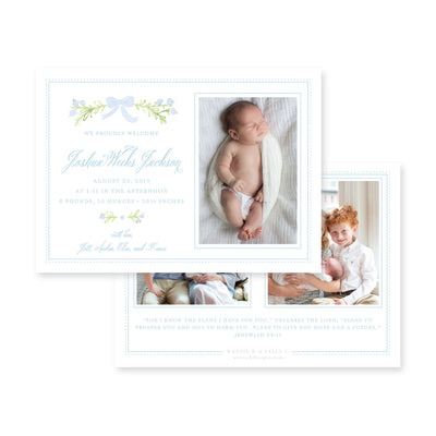 Sweet Watercolor Laurel Horizontal Birth Announcement