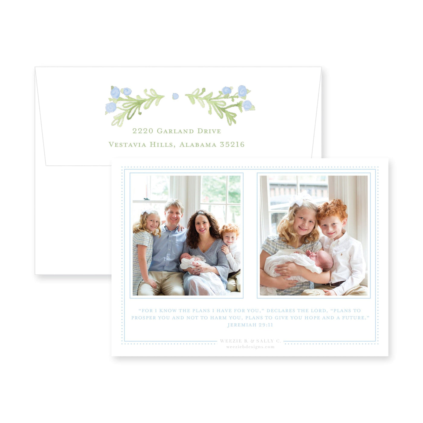 Sweet Watercolor Laurel Horizontal Birth Announcement