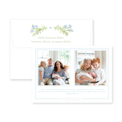 Sweet Watercolor Laurel Horizontal Birth Announcement