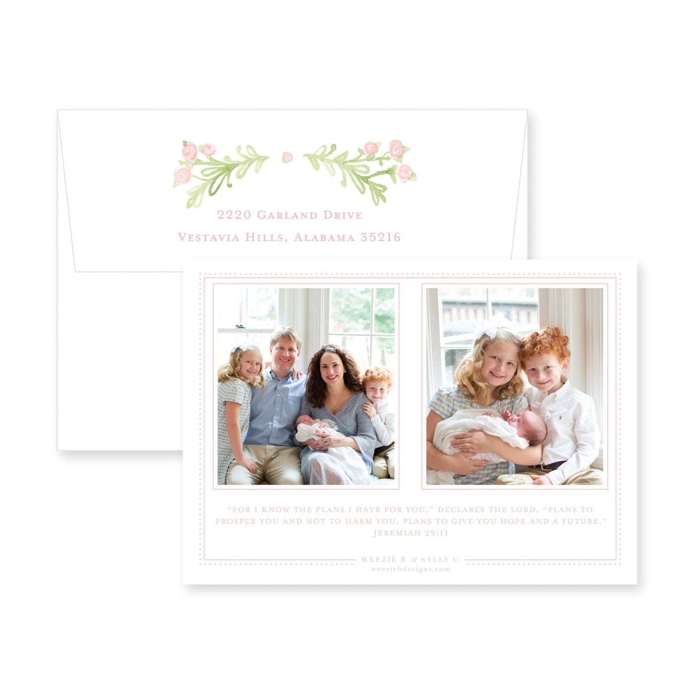 Sweet Watercolor Laurel Horizontal Birth Announcement
