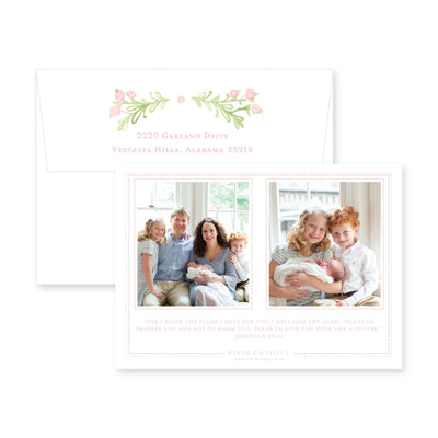 Sweet Watercolor Laurel Horizontal Birth Announcement