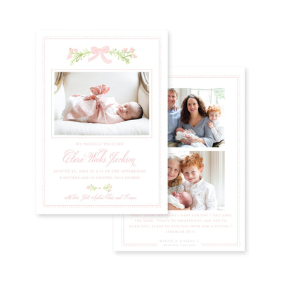 Sweet Watercolor Laurel Vertical Birth Announcement