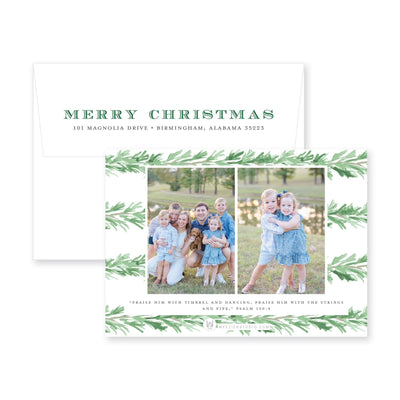 Evergreen Garland Bow Horizontal Christmas Card