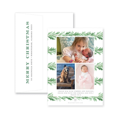 Evergreen Garland Bow Vertical Christmas Card