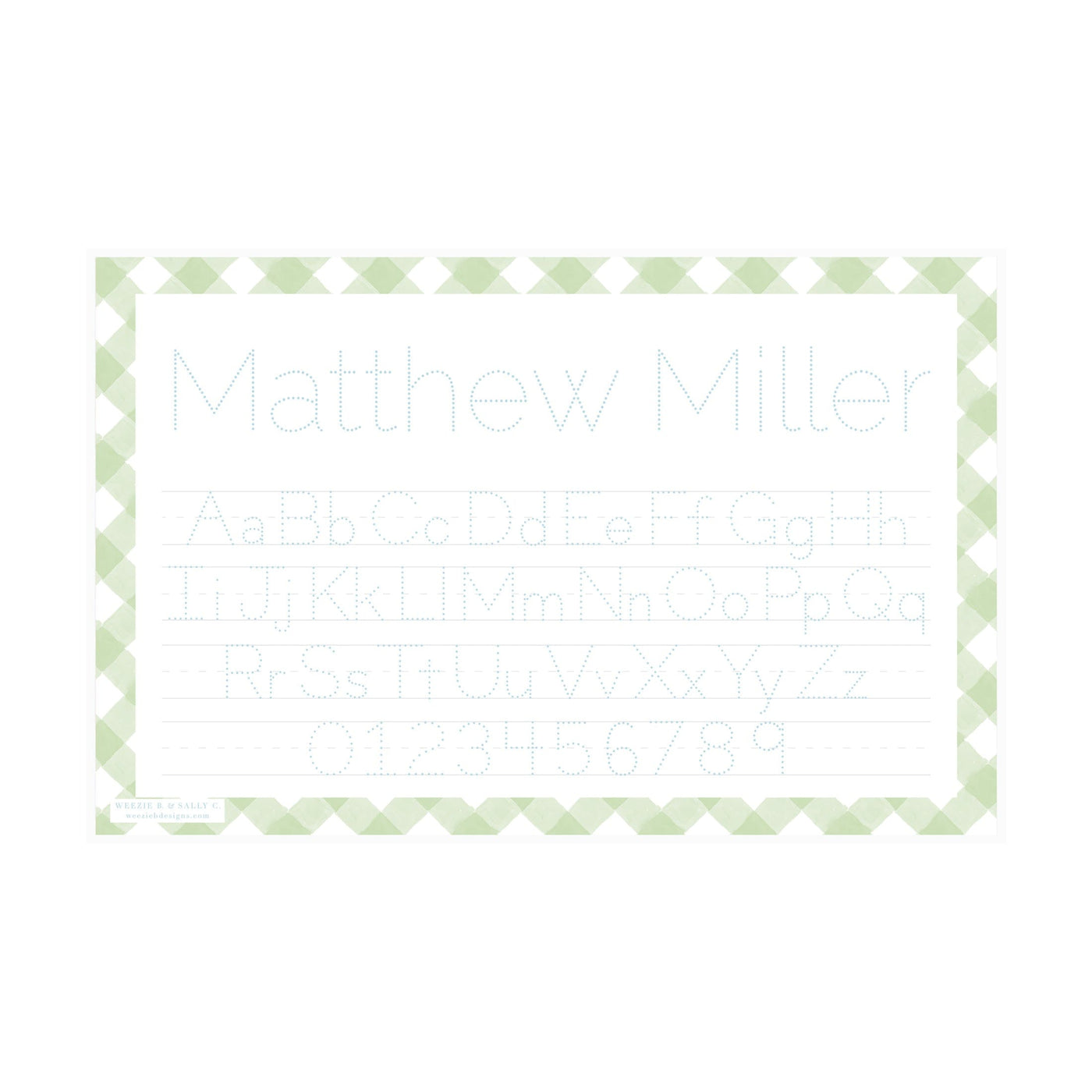 Letter Tracing Gingham Placemat