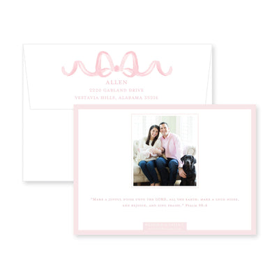 Sweet Watercolor Wreath and Bow Horizontal Birth Announcement