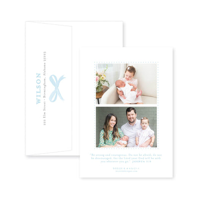 Sweet Bow With Greenery Vertical Birth Announcement