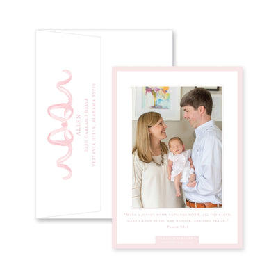 Sweet Watercolor Wreath and Bow Vertical Birth Announcement