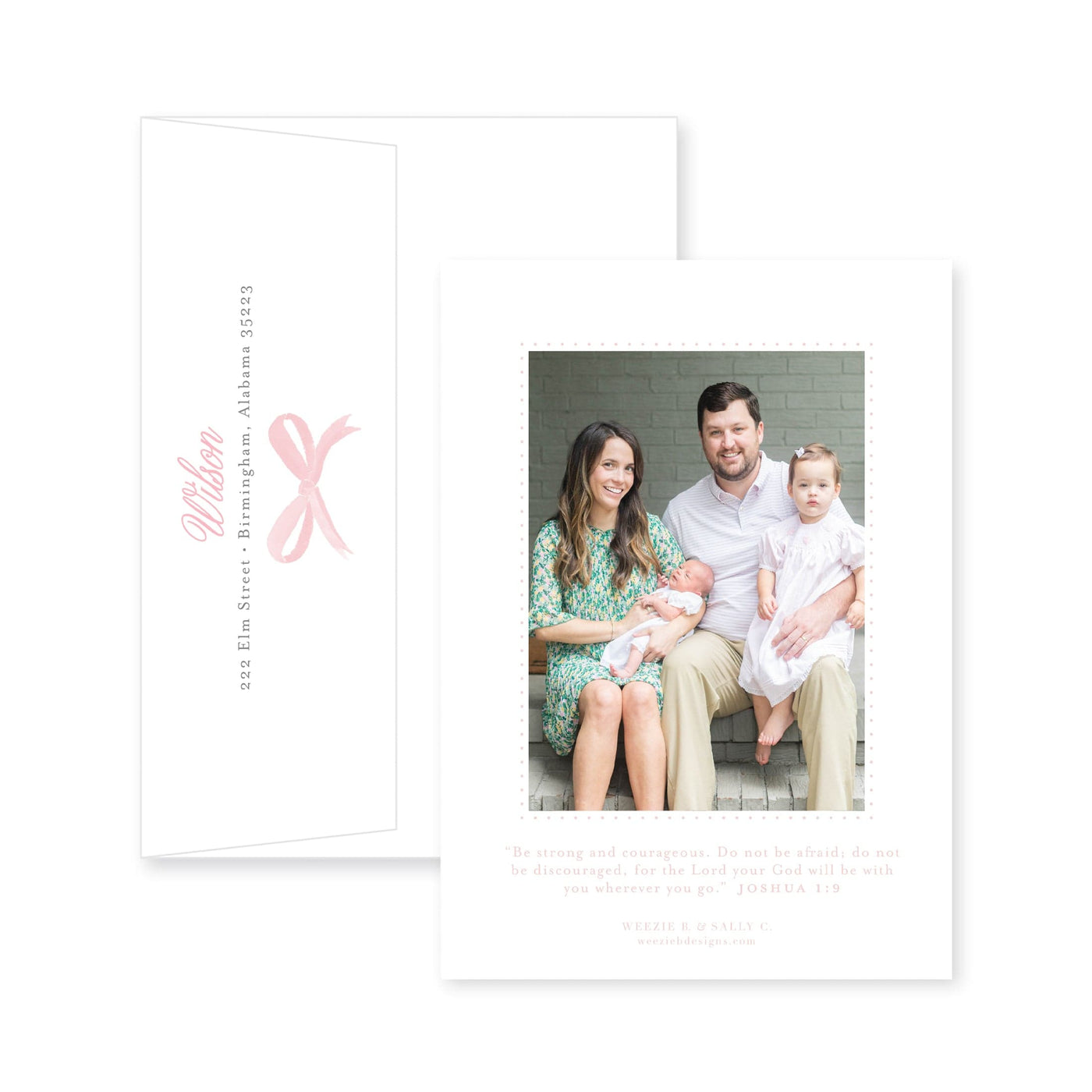Sweet Bow With Greenery Vertical Birth Announcement