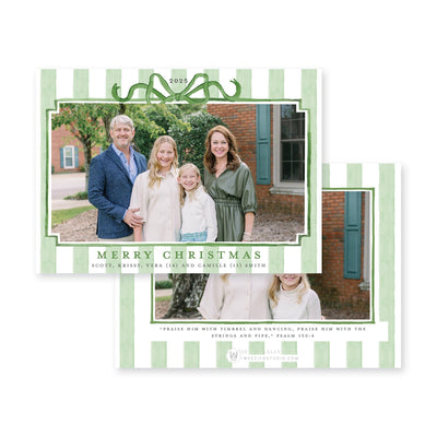 Striped Bow Frame Horizontal Christmas Card