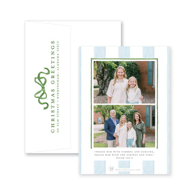 Striped Bow Frame Vertical Christmas Card