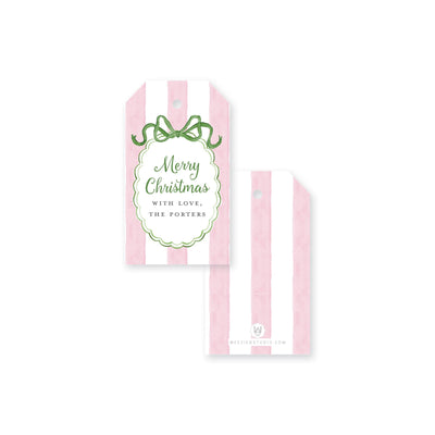 Striped Bow Frame Christmas Gift Tag