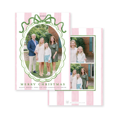 Striped Bow Frame Vertical Christmas Card