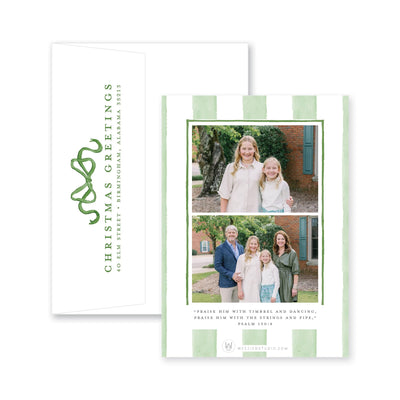 Striped Bow Frame Vertical Christmas Card