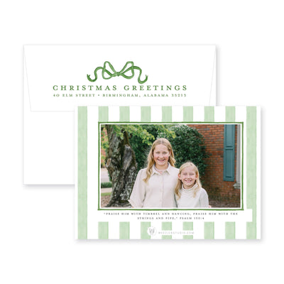 Striped Bow Frame Horizontal Christmas Card