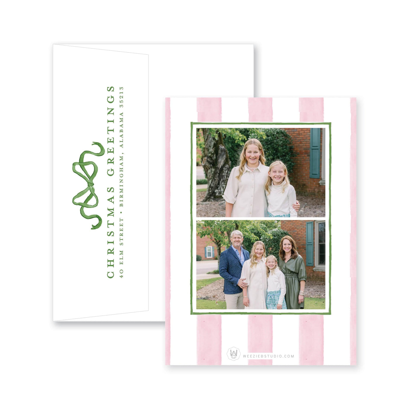 Striped Bow Frame Vertical Christmas Card