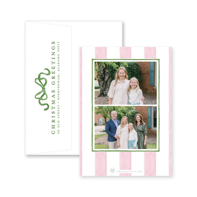 Striped Bow Frame Vertical Christmas Card