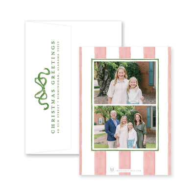 Striped Bow Frame Vertical Christmas Card