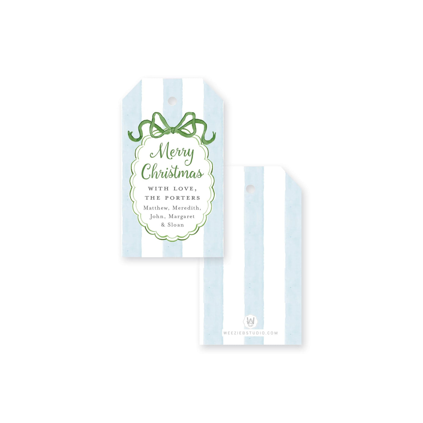 Striped Bow Frame Christmas Gift Tag