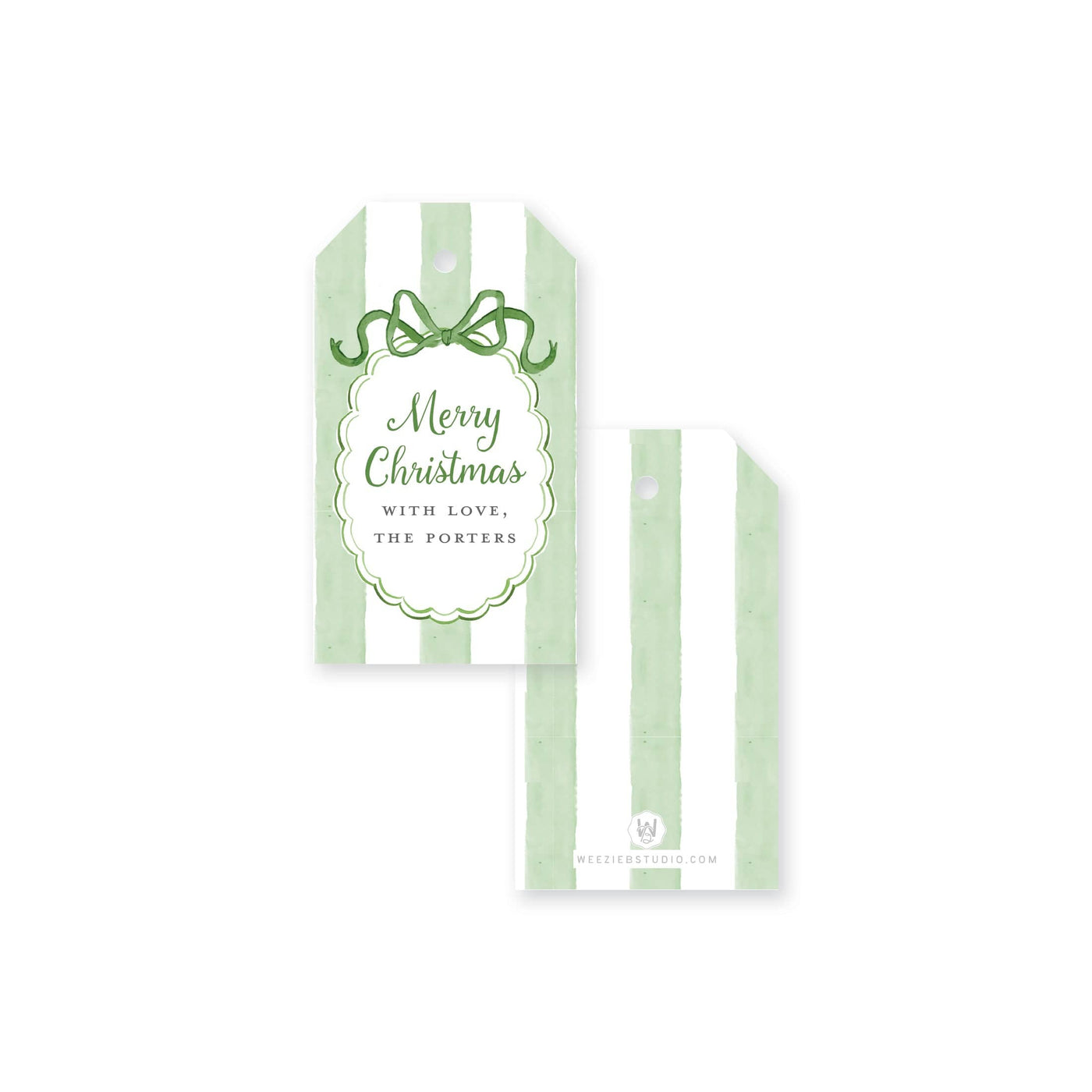 Striped Bow Frame Christmas Gift Tag