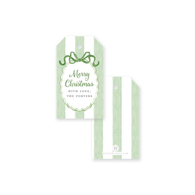Striped Bow Frame Christmas Gift Tag