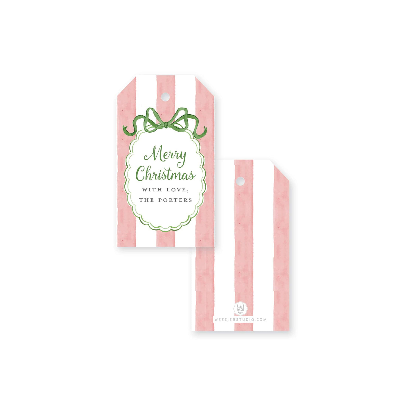 Striped Bow Frame Christmas Gift Tag