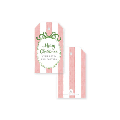 Striped Bow Frame Christmas Gift Tag