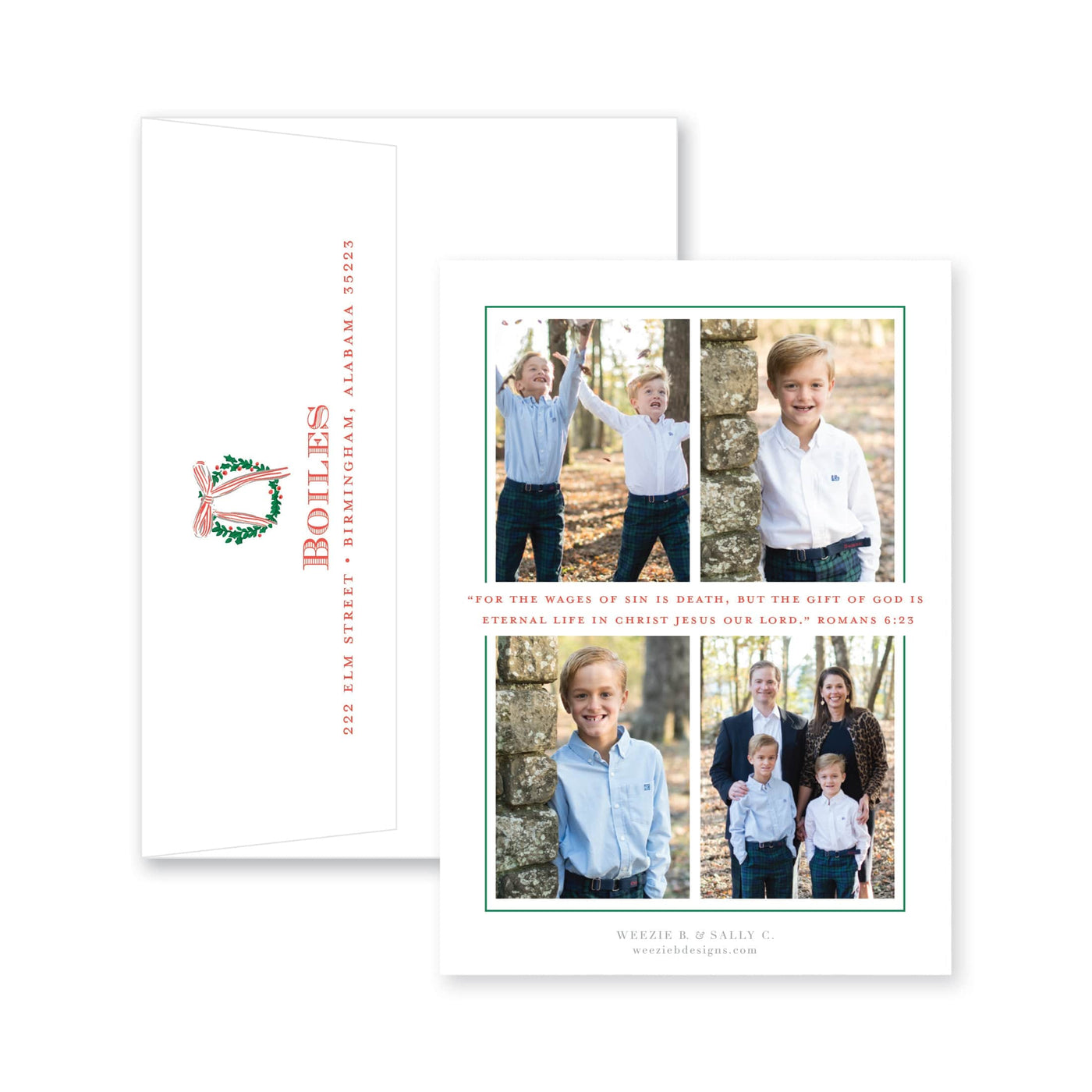 Simple Wreath with Blue Bow Vertical Christmas Card