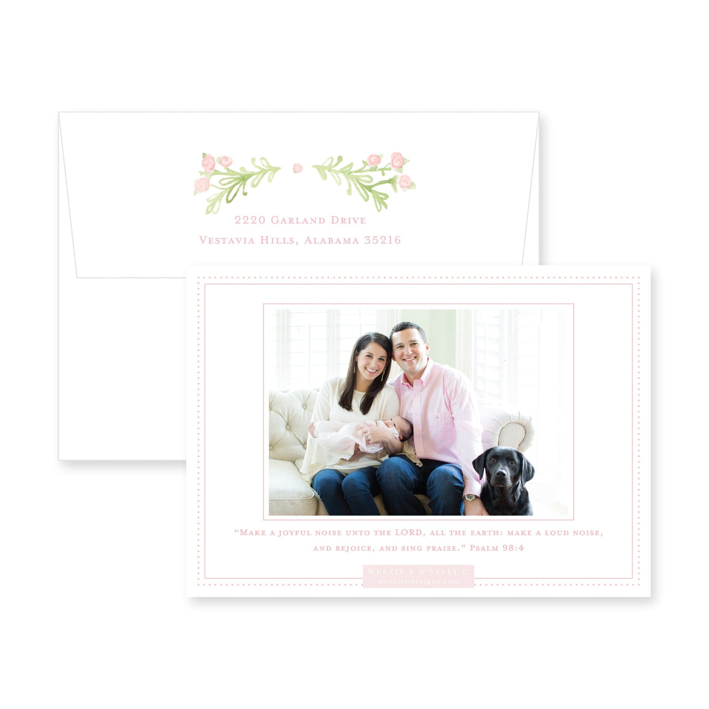 Sweet Watercolor Wreath Horizontal Birth Announcement