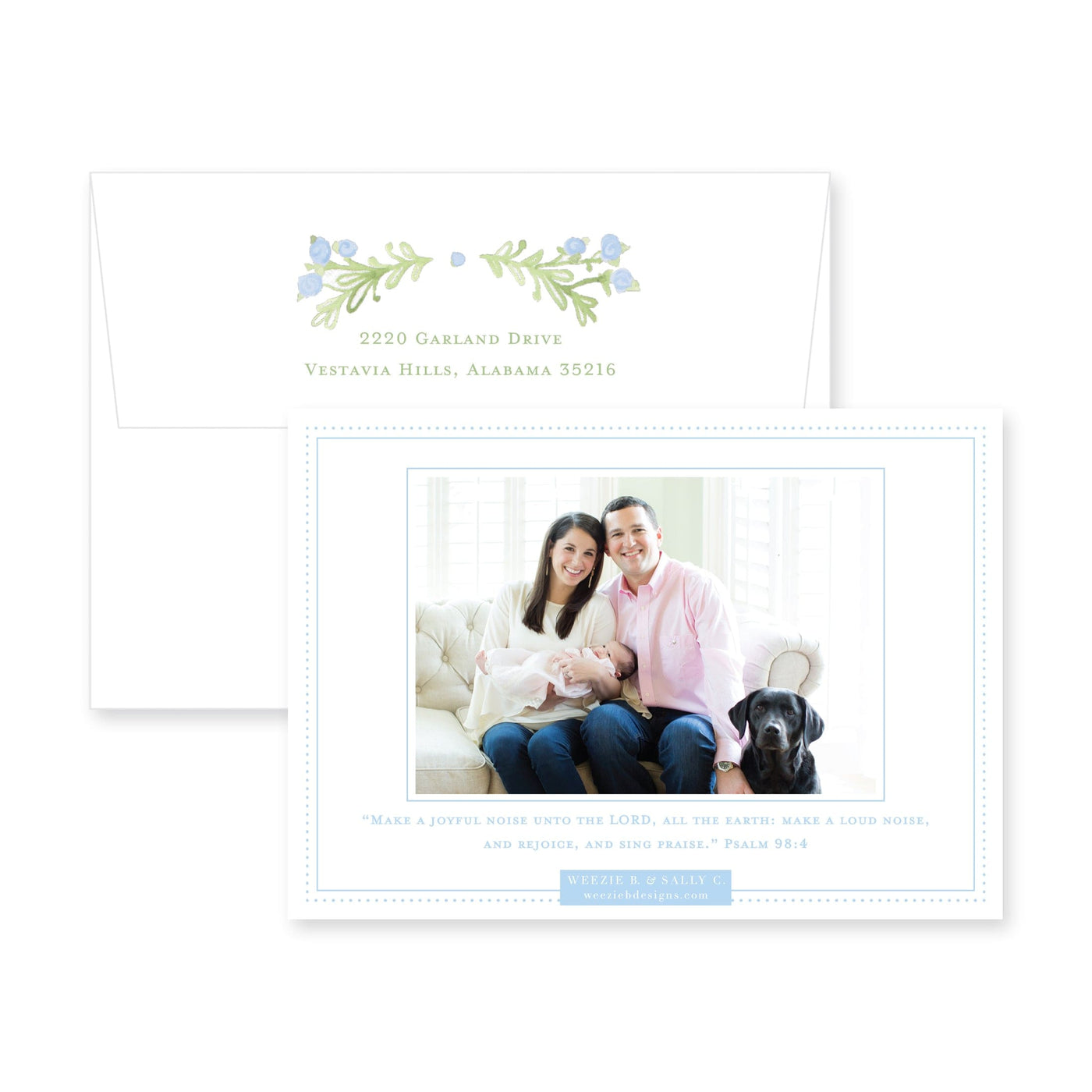 Sweet Watercolor Wreath Horizontal Birth Announcement
