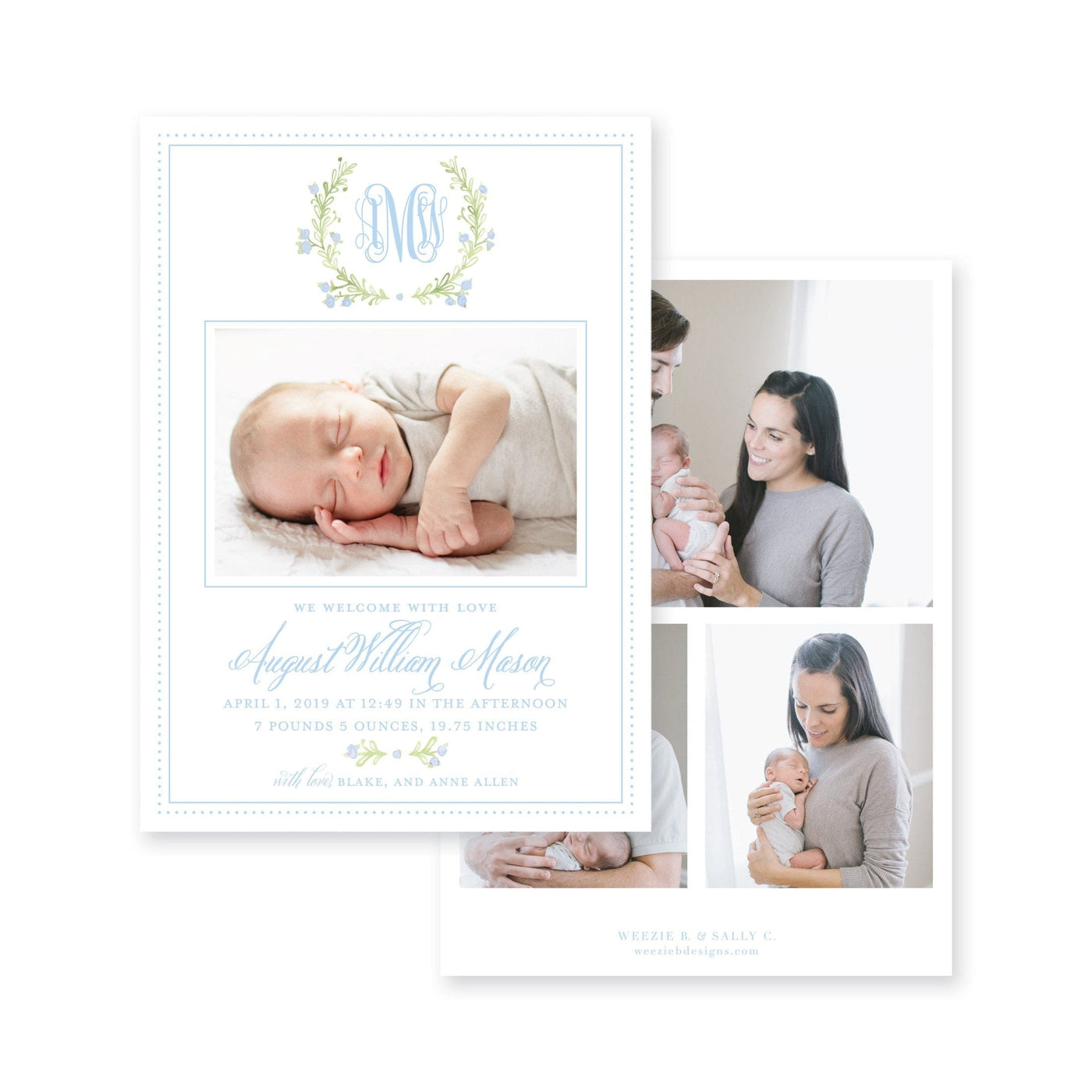 Weezie B. Designs | Sweet Watercolor Wreath Birth Announcement