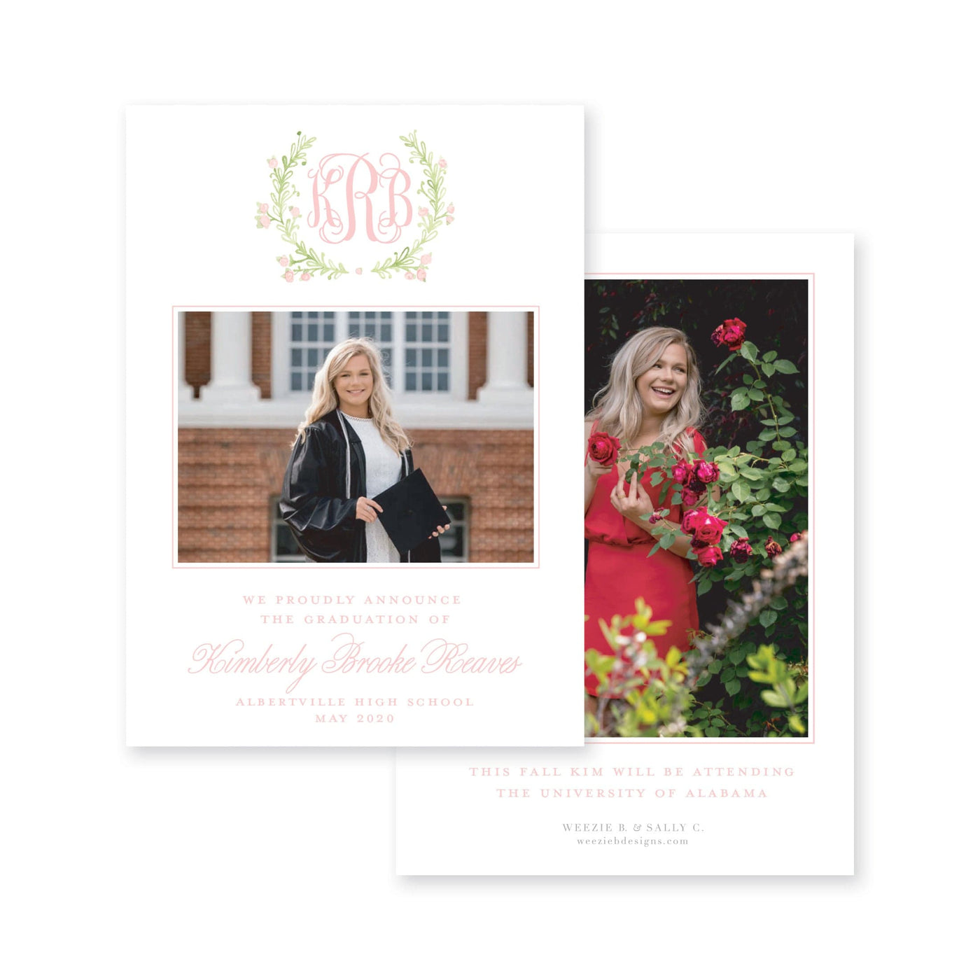Sweet Watercolor Wreath Vertical Graduation Announcement